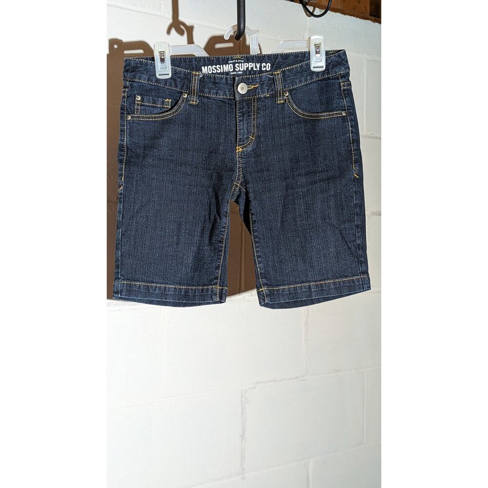 Mossimo Supply Co Denim Bermuda Shorts Dark Wash Classic Utility Mid Rise Size 7